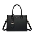 Classic black leather tote bag with gold hardware and adjustable shoulder strap - Black