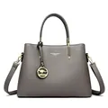 Bolso de mano de cuero gris oscuro con textura de lichi y accesorios dorados - Gris oscuro