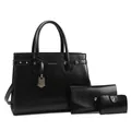 Three-piece black PU leather handbag set featuring large tote, envelope bag and small wallet - Black (Tote Bag Handbag And Card Holder)