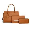 Three-piece brown crocodile pattern handbag set including tote, pouch, and wallet - Tote Pouch And Wallet Collection (Light Brown Set) / Tan