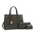 3-Piece set women's dark grey fashion handbag with shoulder bag and clutch pouch - Gray (Tote Bag Handbag And Card Holder)