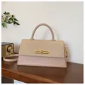 Umhängetasche in Rosa und Khaki mit goldenem Schloss und Ledergriff - Khaki