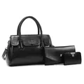 Ensemble 3 pièces de sacs en cuir PU noir comprenant cabas, pochette et porte-cartes - Sac à Main Portefeuille Et Porte-Cartes (Noir)