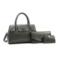 Conjunto de 3 piezas de cuero sintético gris oscuro con asas trenzadas y cierre - Bolso de Mano Cartera Y Tarjetero (Gris) / Gris