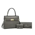 Ensemble 3 pièces sac à main gris avec détails en serpent et ferrures dorées chic - Gris Ensemble