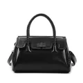 Bolso tote negro de piel con asa trenzada y cierre metálico giratorio elegante - Bolso de Mano Individual (Negro) / Negro