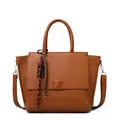 Bruine vintage shopper van kunstleer met litchi-textuur en decoratieve hanger - Bruin (Enkele Tote Tas)