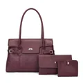 Dreiteiliges Set burgunderrote Tote-Bag mit Umhängetasche, Clutch und Geldbörse aus Kunstleder - Tragetasche Und Clutch Und Geldbörse / Burgunderrot