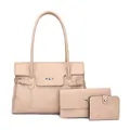 Ensemble 3 pièces beige en similicuir avec grand cabas, pochette enveloppe et portefeuille - Fourre-Tout Et Pochette Et Portefeuille / Blanc Cassé