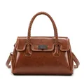 Sac fourre-tout vintage en cuir huilé marron avec poignée tressée et verrou métallique - Sac à Main Unique (Brun)