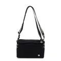 Black jacquard canvas tote bag with adjustable shoulder strap for casual commute - Black