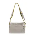 Large capacity beige nylon crossbody bag with purple and yellow striped logo strap - Rice White With Yellow