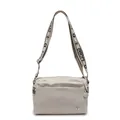 Off-white large capacity jacquard canvas tote bag with adjustable floral SJCHAO strap - Beige and Black