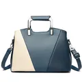 Tricolor patchwork handbag in blue and beige with pebbled leather and metal handles - Blue
