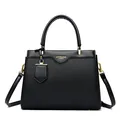 Black leather tote bag with dual-texture finish and gold hardware for women - Black