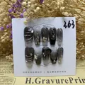 Handmade gradient press-on nails with 3D black hearts and silver butterflies - XS (Black Gray Heart Butterfly Style)