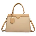 Minimalist beige and light brown patchwork tote bag with gold adjustable shoulder strap - Khaki