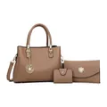 Dreiteiliges Damen-Handtaschen-Set in Braun aus Leder mit eleganten Perlenanhängern - Khaki Handtasche Brieftasche Und Kartenhalter