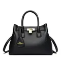 Sac à main classique en cuir noir à motif litchi avec fermoir doré et bandoulière chic - Noir