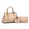 Beiges 3-teiliges Taschen-Set mit Handtasche, Clutch und Geldbörse aus Kunstleder - Beige Handtasche Brieftasche Und Kartenhalter