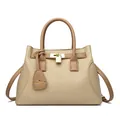 Sac fourre-tout beige chic avec texture cuir grainé et détail de serrure en métal doré - Abricot