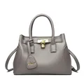 Sac à main en cuir grainé gris foncé avec fermoir doré et bandoulière amovible style cabas - Gris