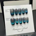 Handmade aurora cat eye press-on nails with blue-green gradient glitter and 10 pieces set - L / Dynamic Cat Eye Short Coffin Style