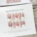 Macro shot of 10-piece coffin press-on nails with star patterns and glitter details - Large (L) / 617 Cute Star Long Coffin Style