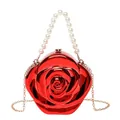 Sac à main élégant en forme de rose rouge avec anse en perles et chaîne dorée - Rouge