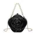 Pochette élégante en acrylique noir en forme de rose avec anse en perles - Noir