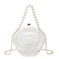 Elegant white rose acrylic clutch bag with pearl handle and marble texture detail - White