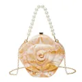 Elegant rose-shaped acrylic clutch with marble texture and white pearl handle - Yellow