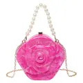 Hot pink rose acrylic crossbody bag with faux pearl handle and gold chain strap - Rose Red