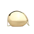 Modern gold metallic pebble-shaped evening clutch bag with sleek chain strap - Light gold