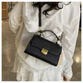Detail of black lychee grain leather handbag with gold metal hardware and strap - Black