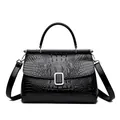 Schwarze Bucket-Bag mit Krokoprägung, Silberbeschlägen und oberem Handgriff - Schwarz