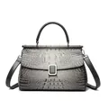 Gray-black gradient bucket bag with crocodile texture and metallic buckle detail - Light Gray