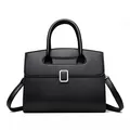 Classic black crocodile texture handbag with silver buckle and adjustable shoulder strap - Black