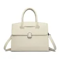 Elegant cream white faux leather handbag with silver buckle and adjustable shoulder strap - Off White