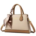Chic beige and brown large capacity handbag with gold kangaroo logo and scarf decor - Apricot