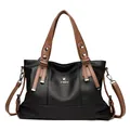 Bolso tote grande negro y marrón de cuero sintético con logo de pájaro y bandolera - Negro