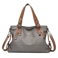 Deep grey litchi grain tote bag with brown handles and a detachable shoulder strap - Gray