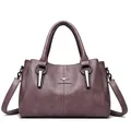 Sac à main violet foncé en simili cuir avec doubles poignées et bandoulière - Violet