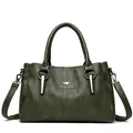 Sac à main vert foncé rétro avec double poignée et bandoulière amovible en cuir PU - Vert