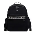 Minimalist black nylon casual backpack with logo strap and front zipper pocket - Black
