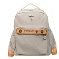 Beige and orange nylon casual backpack with SJCHAO lettering and floral printed straps - White and Orange