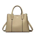 Sac fourre-tout élégant en cuir beige avec texture grainée et logo kangourou pour femmes - Gris