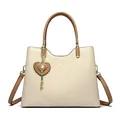 Elegante Lederhandtasche in Creme und Braun mit Känguru-Logo und Herz-Anhänger - Aprikose
