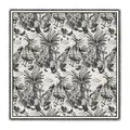 Retro tropical rainforest pattern velvet square shawl with elegant black fringe borders - Flamingo Black and White (Style 7) / 130cm