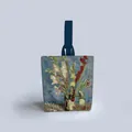 Dettaglio della stampa a olio di Van Gogh su borsa tote in tela con manico blu - Vaso con gladioli (BA14)